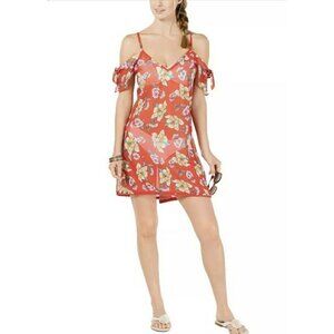 Miken Printed Cold-Shoulder Dress Swim Cover-Up, Poppy Red Citrus, XS